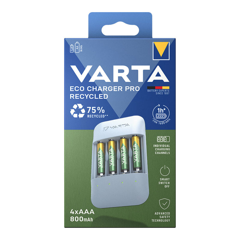 CARREGADOR PARA PILHAS VARTA ECO CHARGER PRO + 4 PILHAS 800 MAH A