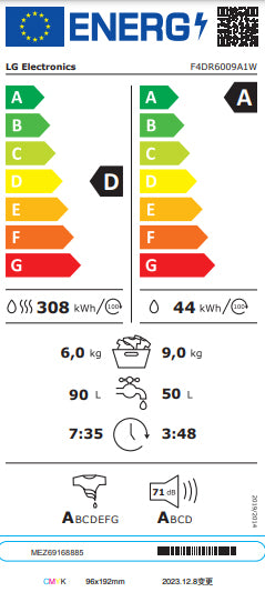 MÁQUINA DE LAVAR E SECAR ROUPA LG F4DR6009A1W 9K+6S 1400R