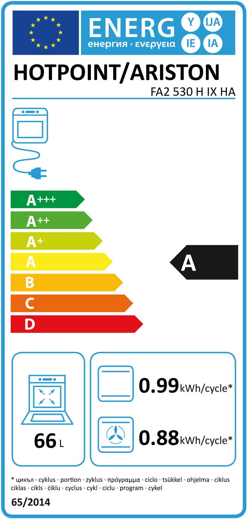 Hotpoint FA2 530 H IX HA 66 l A Aço inoxidável