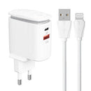 WALL CHARGER LDNIO A2423C USB, USB-C + LIGHTNING CABLE
