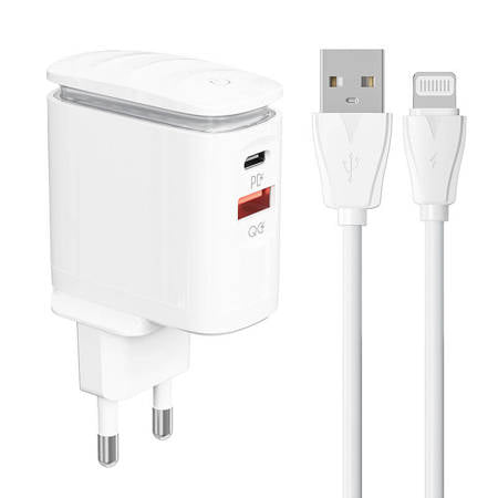 WALL CHARGER LDNIO A2423C USB, USB-C + LIGHTNING CABLE