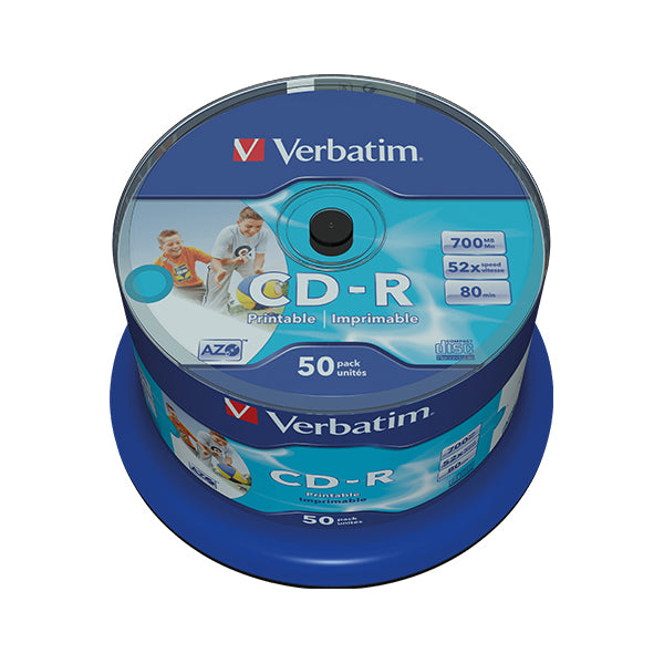 VERBATIM CD-R 52X 700MB 80MIN INKJET PRINT BOBINE (CAKE) PACK 50