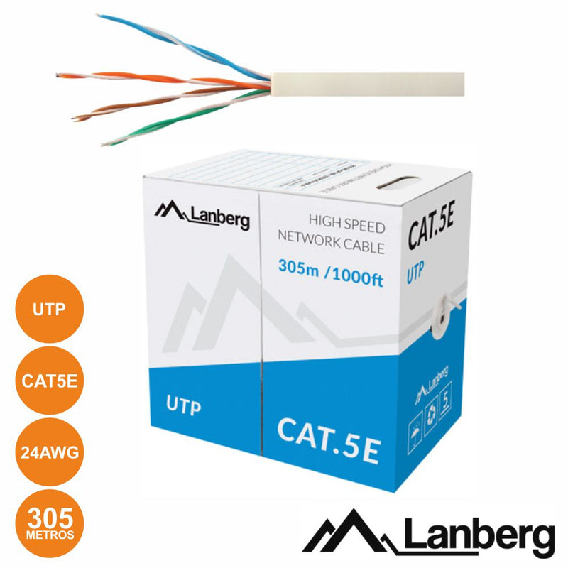 CABO UTP CAT5E 4XAWG24 RÍGIDO 305M CINZENTO LANBERG