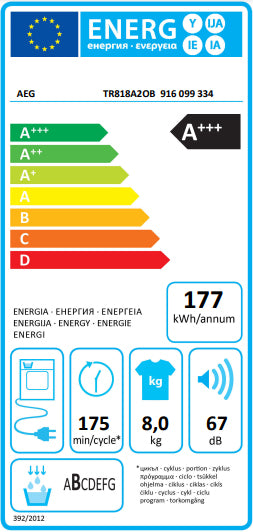 MÁQUINA SECAR ROUPA AEG TR818A2OB 8K BCALOR A+++