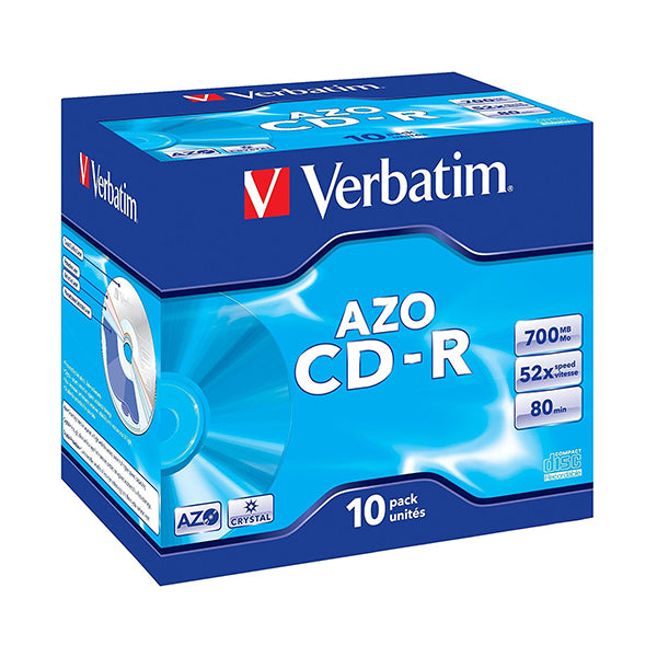 VERBATIM CD-R 52X 700MB 80MIN CAIXA NORMAL (JEWEL) PACK 10