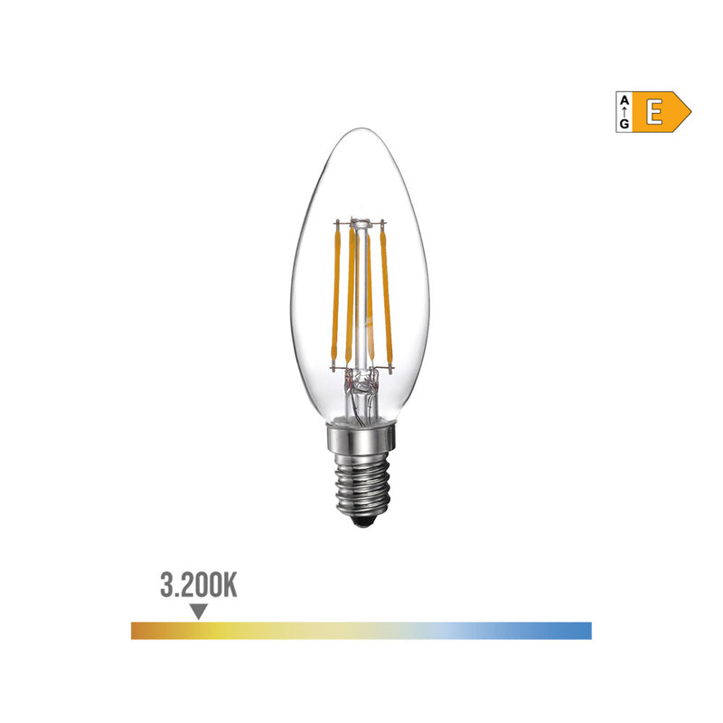 LÂMPADA VELA COM FILAMENTO LED E14 4W 500LM 3200K LUZ QUENTE Ø3,5