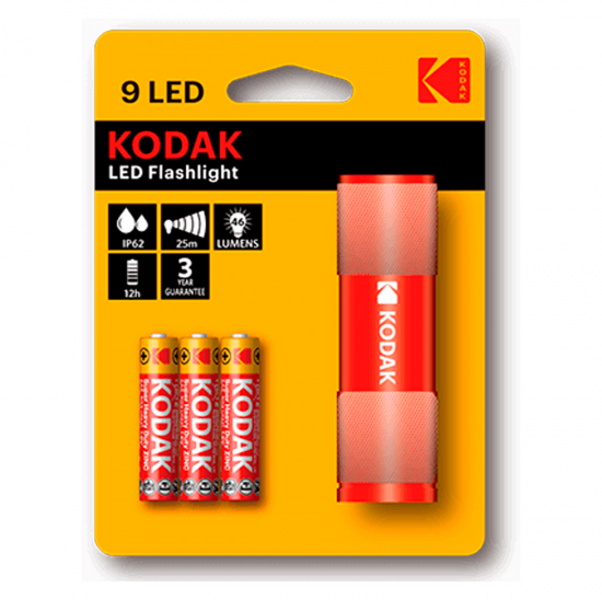 LINTERNA KODAK 9LED + 3 PILAS AAA ROJA