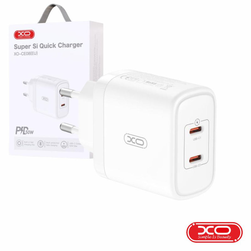 ALIMENTADOR 2 USB-C PD 50W BRANCO XO