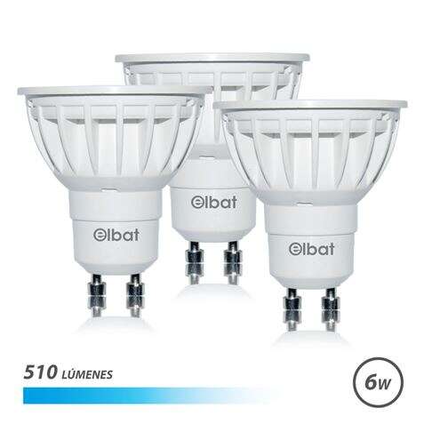 ELBAT PACK DE 3 BOMBILLAS LED GU10 6W 510LM - 6500K LUZ FRIA