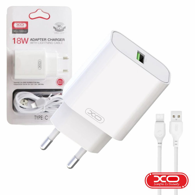 ALIMENTADOR USB-A 5V QC3.0 18W 3A + CABO USB-A P USB-C XO