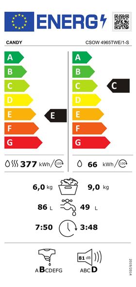 MÁQUINA DE LAVAR E SECAR ROUPA CANDY CSOW4965TWE/1-S 9/6KG