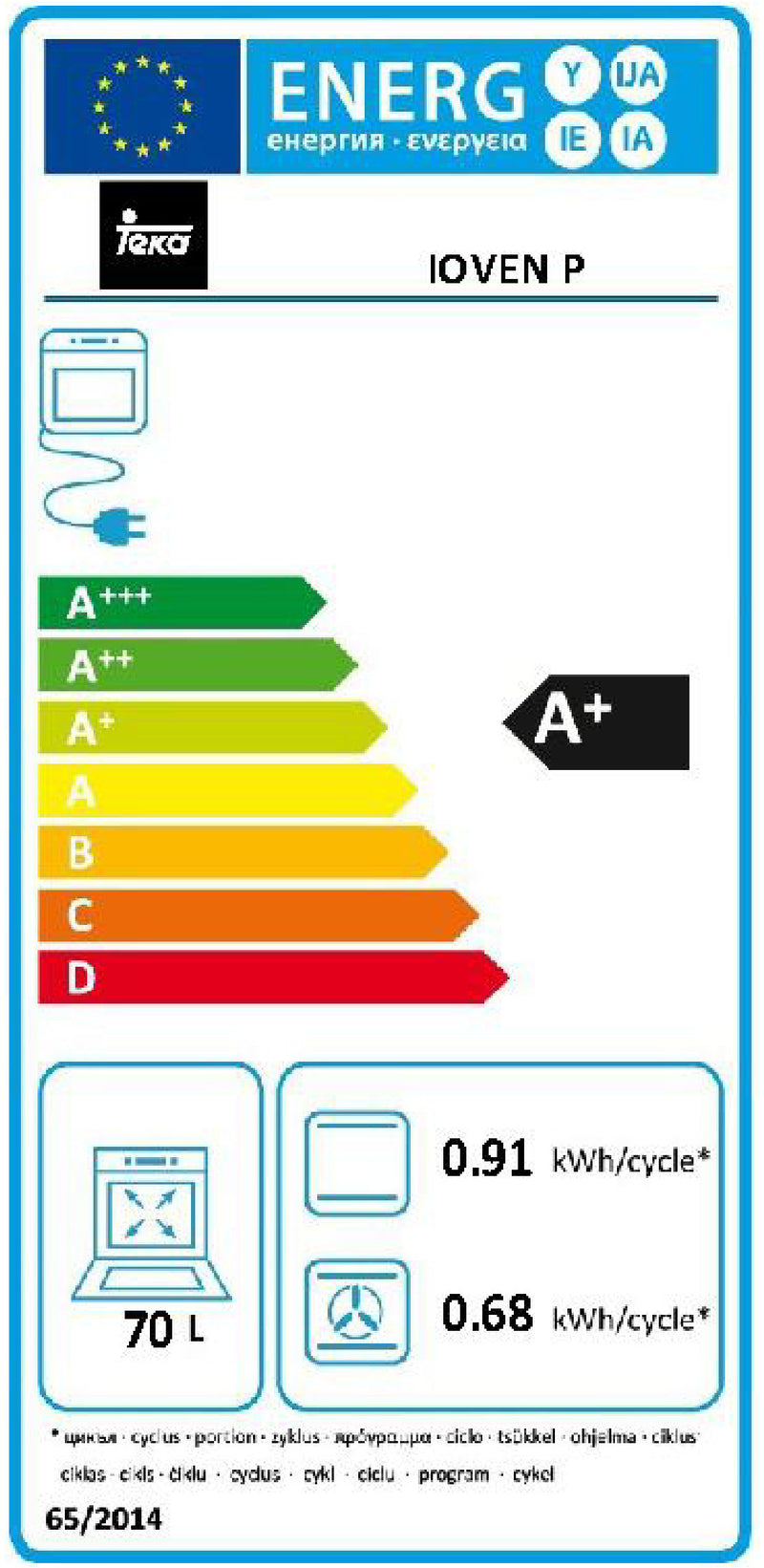 Teka IOVEN P 70 l 3552 W A+ Preto, Aço inoxidável