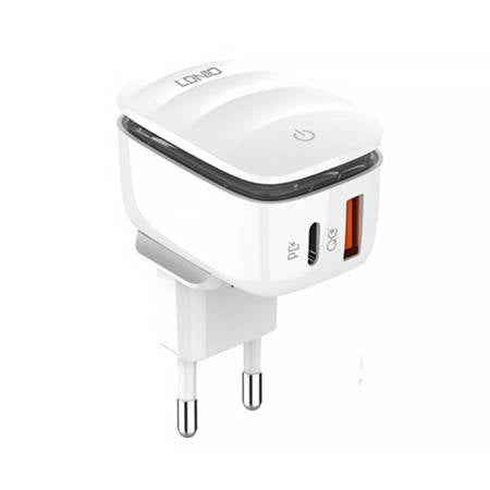 WALL CHARGER LDNIO A2425C USB, USB-C WITH LAMP + MICROUSB CABLE