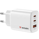 CARGADOR DE PARED GAN VERBATIM ESSENTIALS 2XUSB TIPO-C 1XUSB 65W