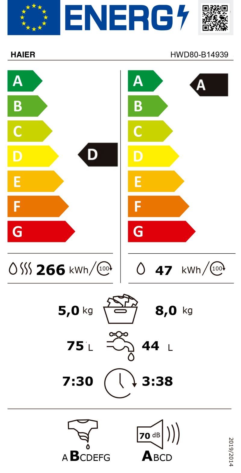 MÁQUINA DE LAVAR E SECAR ROUPA HAIER HWD80-B14939-S( 1400 RPM - 8