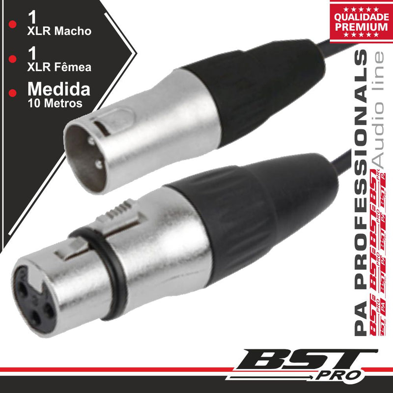 CABO XLR 3P MACHO  XLR 3P FÊMEA 10M BSTPRO