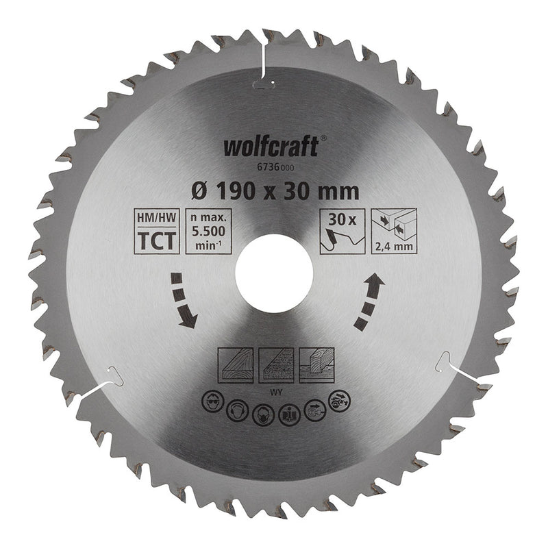 DISCO DE SERRA CIRCULAR MANUAL CT, 30 DENTES Ø190MM 6736000 WOLFC