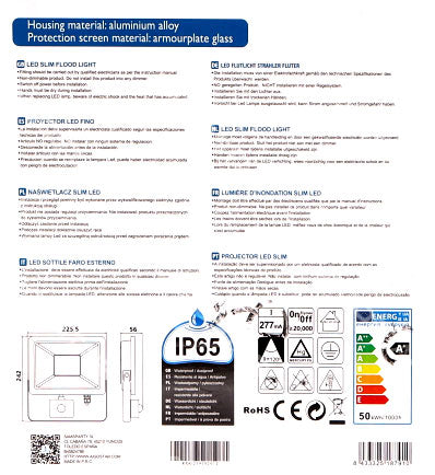 PROJETOR LED IP65 220V BRANCO 4000K 50W 4500LM C/SENSOR