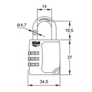 CADEADO C35S DE ZINCO 34,5MM. ARCO Ø4,7MM COM COMBINAÇÃO IFAM