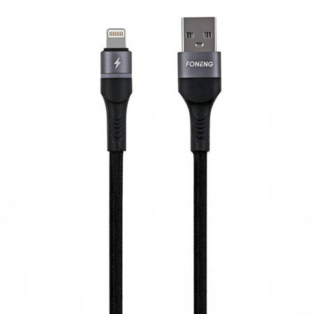 CABO USB PRO LIGHTNING FONENG X79, LED, TRANÇADO, 3A, 1 M PRETO