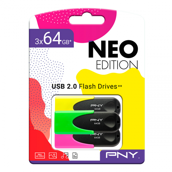 MEMORIA USB PNY EDITION PACKS 64GB X3 UNIDADES