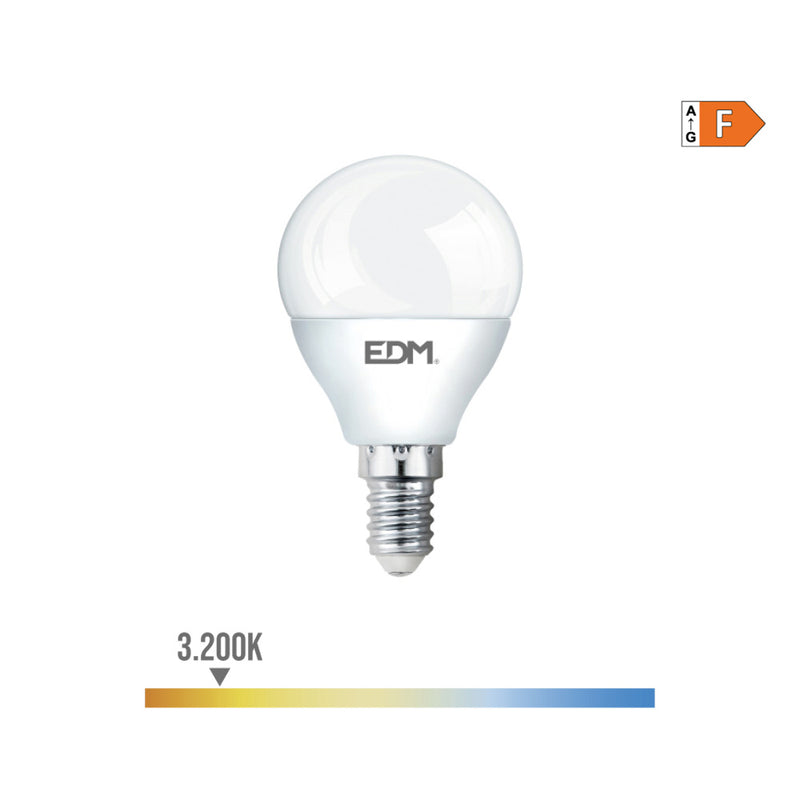 LÂMPADA ESFÉRICA LED E14 7W 600LM 3200K LUZ QUENTE Ø4,5X8,2CM EDM