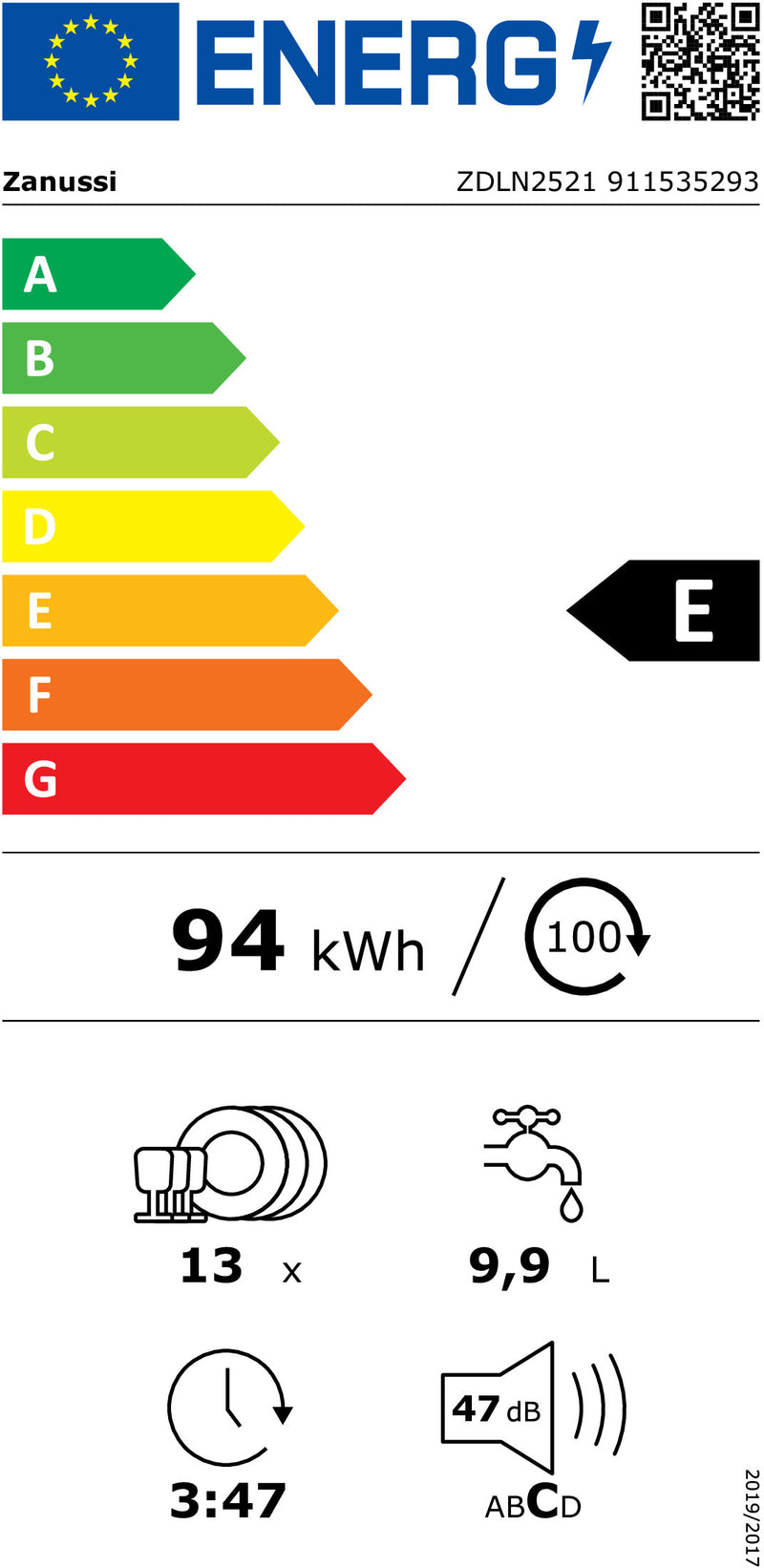 MÁQUINA LAVAR LOIÇA ENCASTRE ZANUSSI ZDLN2521( 13 TALHERES - 6 P