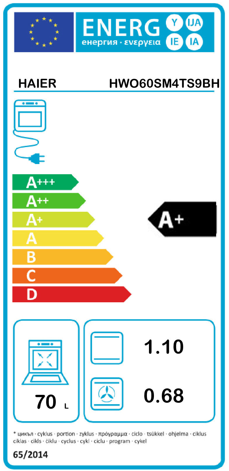 Haier HWO60SM4TS9BH 70 l A+ Preto