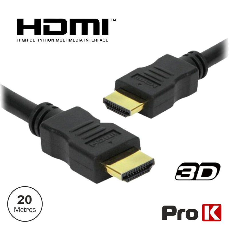 CABO HDMI DOURADO MACHO  MACHO 1.4 PRETO 20M PROK