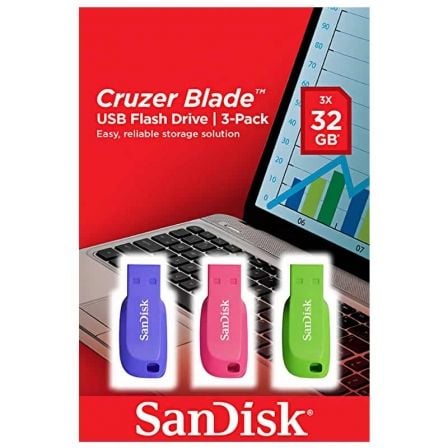 PENDRIVE 32GB SANDISK CRUZER BLADE PACK 3 USB 2.0