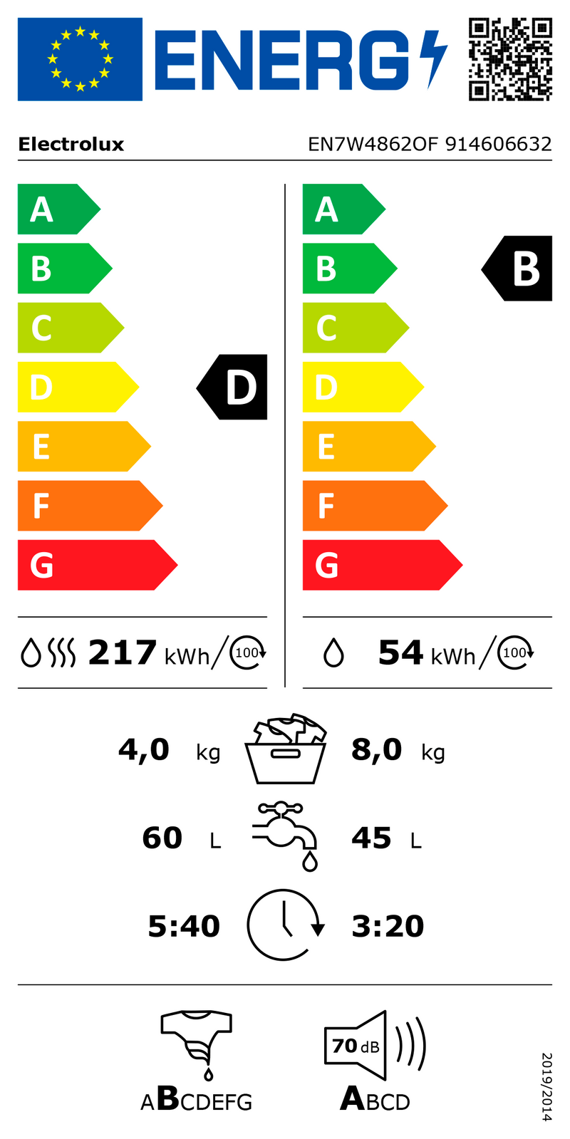 MÁQUINA DE LAVAR E SECAR ROUPA DE ENCASTRE 8KG ELECTROLUX EN7W486