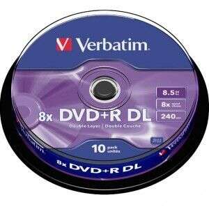 VERBATIM DVD+R 8X 8.5GB 240MIN DOUBLE LAYER BOBINE (CAKE) PACK 10