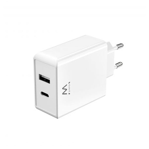 CARREGADOR USB-C E USB-A, 2 PORTAS (45W), BRANCO