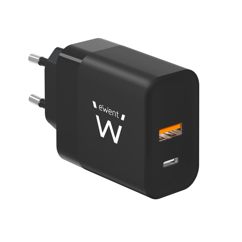 EWENT CARREGADOR GAN USB-C E USB-A 45W BLACK