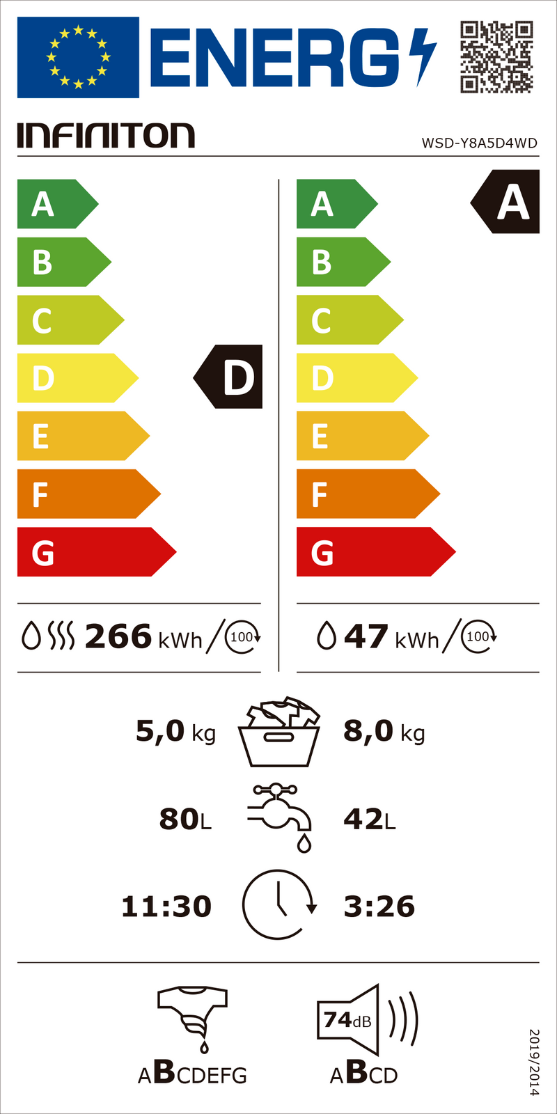 MÁQUINA DE LAVAR E SECAR ROUPA INFINITON - WSD-Y8A5D4WD