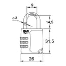 CADEADO C25S DE ZINCO 26MM. ARCO Ø3MM COM COMBINAÇÃO IFAM