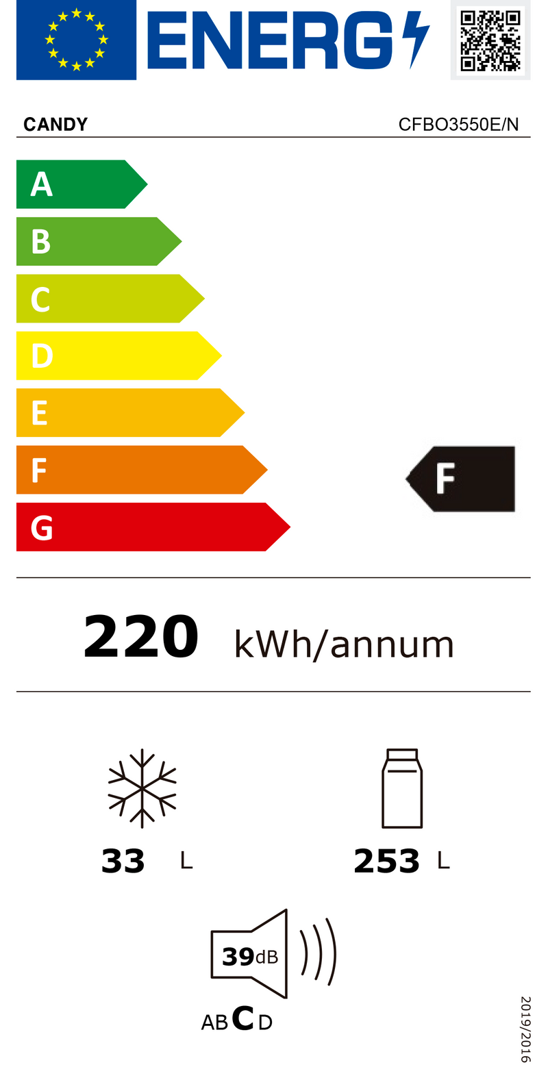 FRIGORÍFICO DE ENCASTRE CANDY CFBO3550EN BRANCO