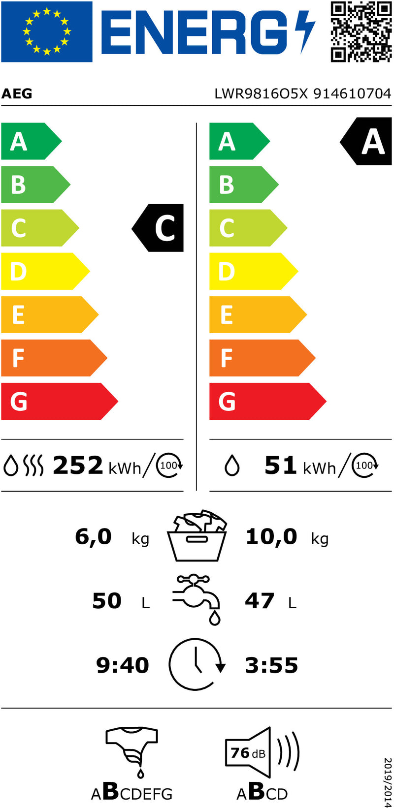 MÁQUINA DE LAVAR E SECAR ROUPA AEG LWR9816O5X( 1600 RPM - 10 KG -