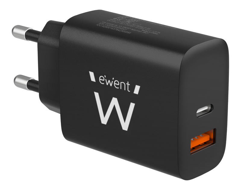 EWENT CARREGADOR FAST USB-C E USB QC3 20W BLACK