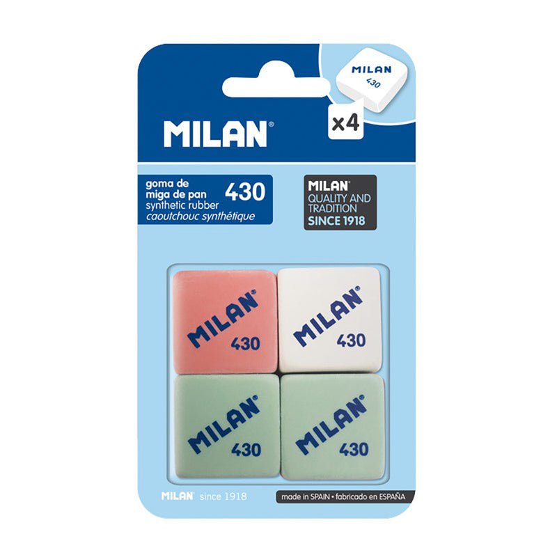 MILAN 430 PACK DE 4 GOMAS DE BORRAR CUADRADAS - MIGA DE PAN - SUA