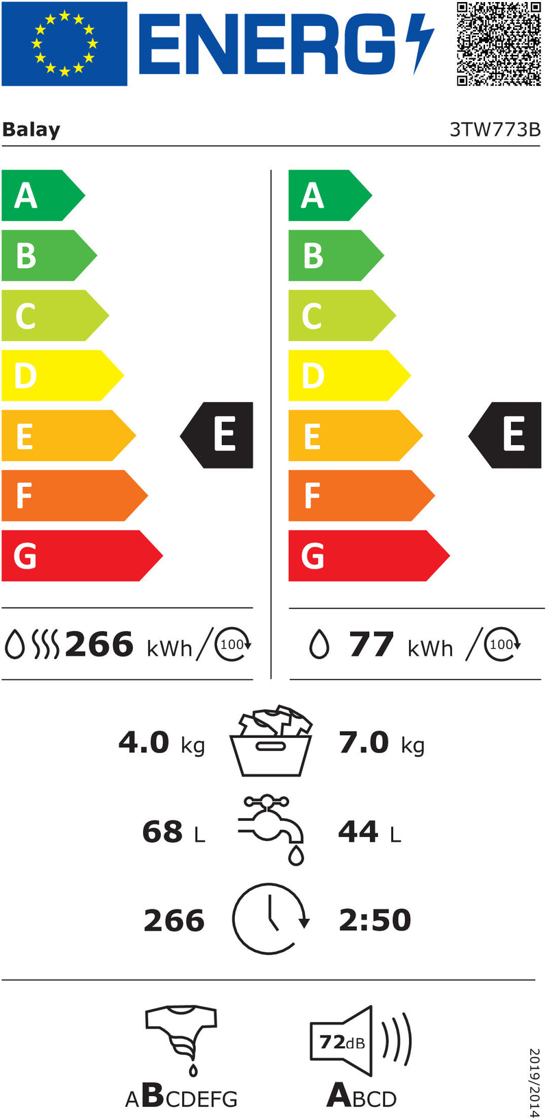 MÁQUINA DE LAVAR E SECAR ROUPA BALAY ENCASTRE 7/4KG 3TW773B