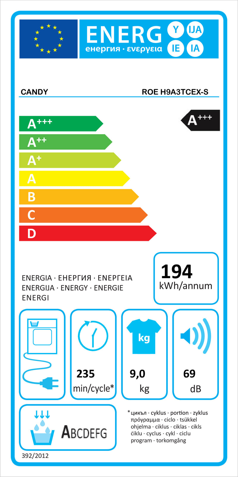 MÁQUINA DE SECAR ROUPA CANDY ROEH9A3TCEXS 9K BC BCA DSP WIFI