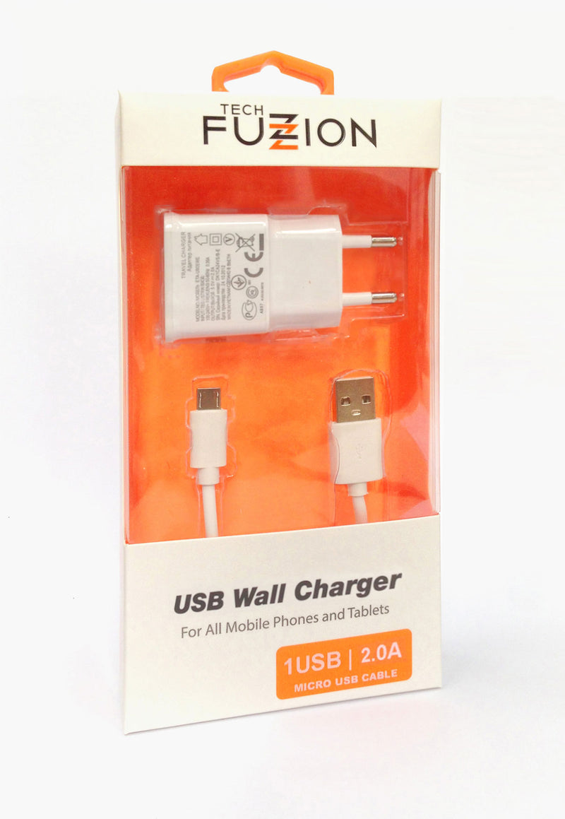 TECH FUZZION CARREGADOR 1USB 2A + CABO MICRO USB