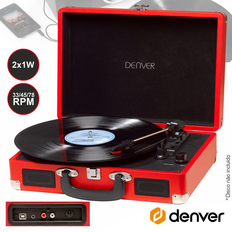 TOCADISCOS DENVER VPL-120 ROJO MALETIN ALTAVOCES