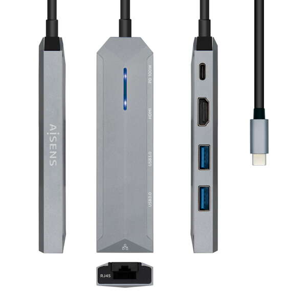 AISENS ASUC-5P003-GR base & duplicador de portas Com fios USB 3.2