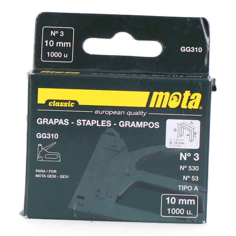 AGRAFOS Nº 3 DE 10MM 1000 UNID. ESPESSURA 0,7MM GG310 MOTA