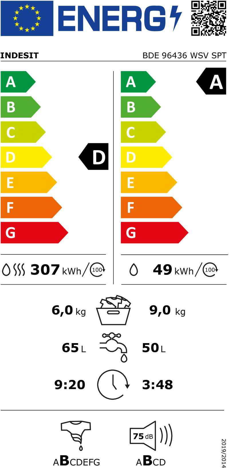 MÁQUINA DE LAVAR E SECAR ROUPA INDESIT BDE96436WSVSPT( 1400 RPM -