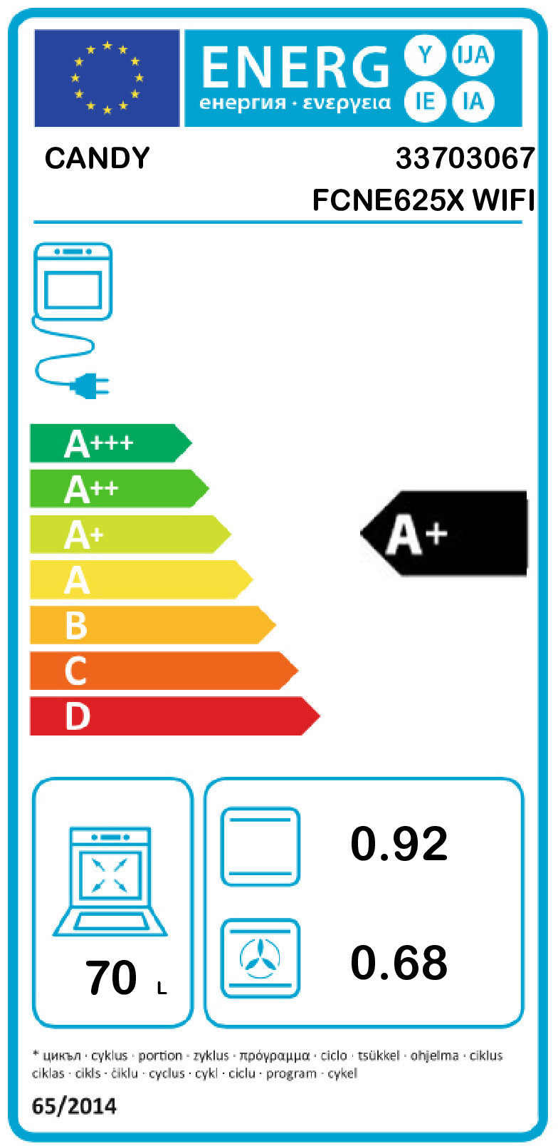 Candy ESSENZA FCNE625X WIFI 70 l A+ Aço inoxidável