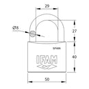 CADEADO DE AÇO INOX 50 INOXIDAVEL 50MM. COM 2 CHAVES. ARCO NORMAL