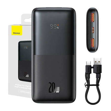 POWERBANK BASEUS BIPOW PRO 10000MAH, 2XUSB, USB-C, 20W (PRETO)